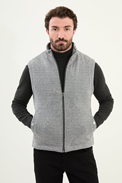Mcr Gray Slim Fit Stand Collar Men's Vest Black - 40946.25K