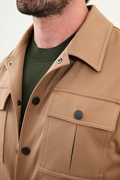 Mcr Plain Slim Fit Shirt Collar Men's Coat Beige - 39657.25K