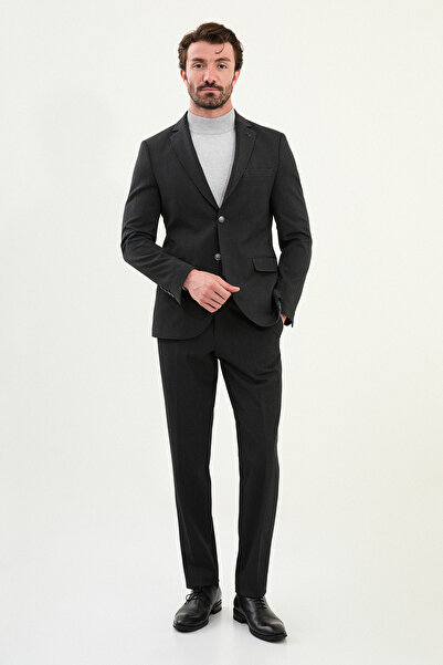 Mcr Düz Slim Fit Mono Yaka Klasik Yün Erkek Takım Elbise Antrasit - 45410.25K