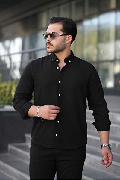 Newelli Keten Pera Kumaş Dökümlü Regular Kalıp Erkek Gömlek