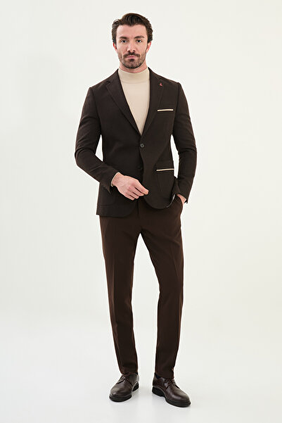 Mcr Plain Slim Fit Mono Collar Wool Men's Jacket with Pocket Detail Coffee - 41464.25K