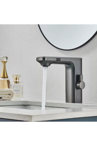 BisDesign ® Bathroom Sink Faucet, Premium Material, Temperature Display, Two Modes, Gray, Size 14 cm