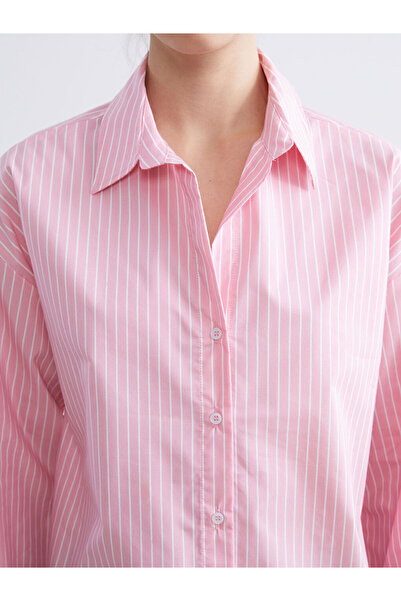 LC Waikiki Çizgili Oversize Poplin Kadın Gömlek