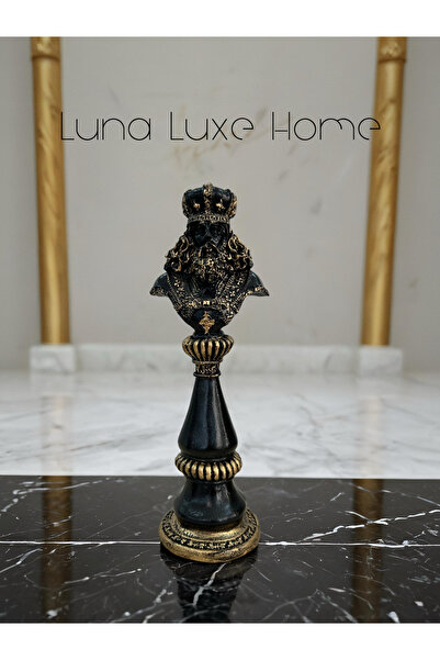 Luna Luxe Home Dekoratif Satranç Taşı Biblo Tekli Siyah-Altın Renk (Kral/Kraliçe/At)