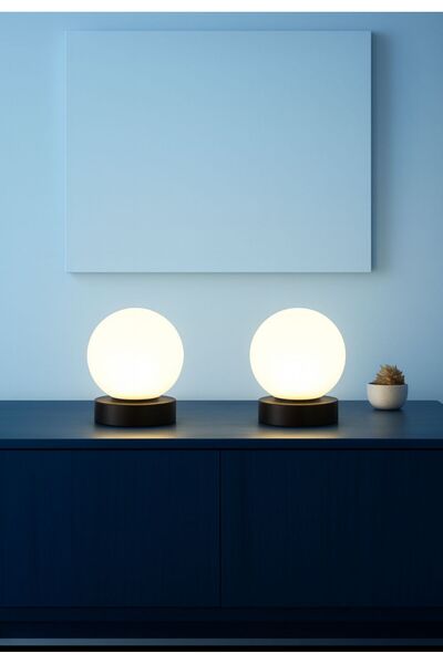 VENON 2 Pieces Globe Table Lamp Night Light Lampshade Black 15 cm Globe White Glass Wired