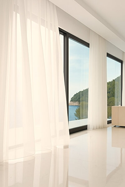 Ran Perde Dökümlü Düz İpek Tül Perde - Koyu Krem - Pileli Dikim 1x2,5 Pile