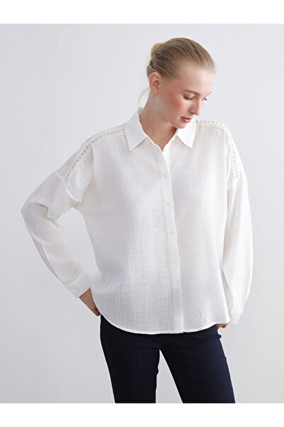 LC Waikiki Cămașă de damă cu detaliu din dantelă albă