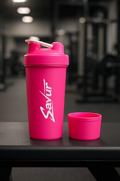 SAVUR Pembe Shaker 550 ml - Sporcu Shaker + Toz Saklama Kabı