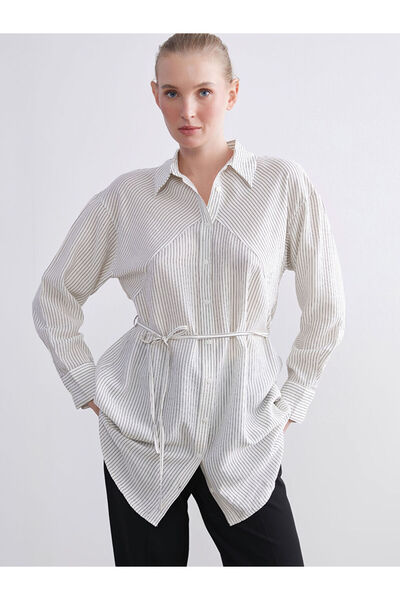 LC Waikiki Ecru Striped Women's Shirt Tunic
