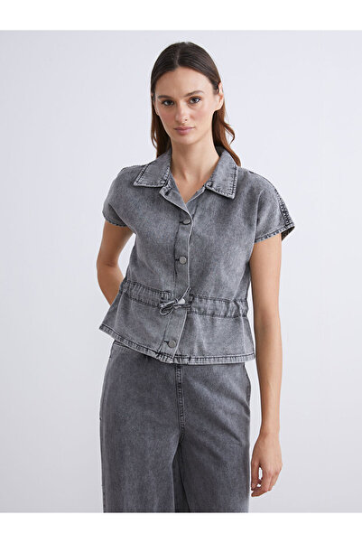 LC Waikiki Black Tie-Waist Women's Jean Shirt