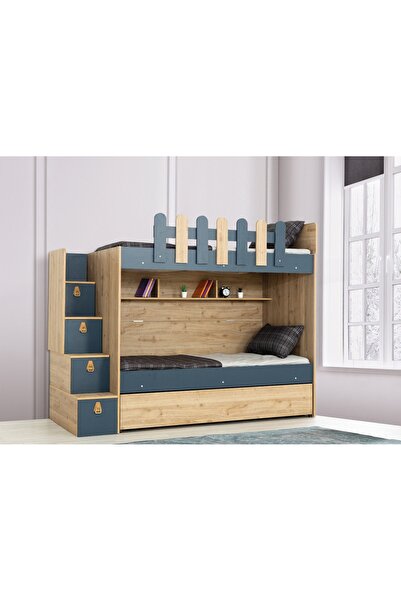 evimşah mobilya EVİMŞAH IRMAK 3 LÜ 90 * 190 KULPLU CEVİZ / A.GRİ YAVRULU RANZA