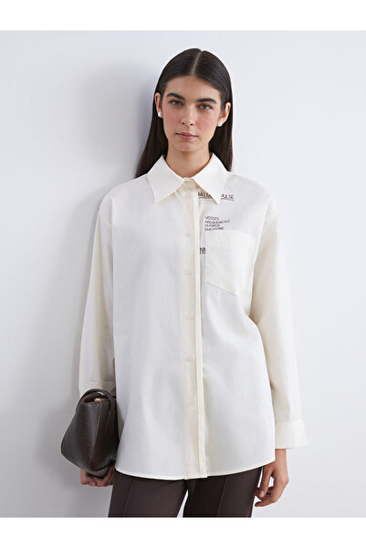 LC Waikiki Ecru με τύπωμα Γυναικείο πουκάμισο ποπλίνα τουνίκ