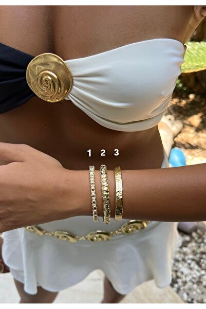 shop Dokulu Gold İşlemeli Kelepçe