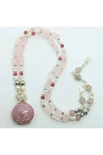 Sibelce 2409 Kök Safir pembe Kuvars doğal İnci Yakut Hematit