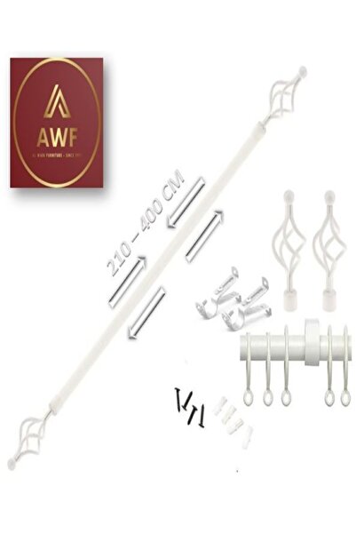 AWF AL WADI FURNITURE Set of 2 Roman Extendable Window Curtain Rods, Metal Single Rods Drapery Rods WHITE, 200 – 400 cm