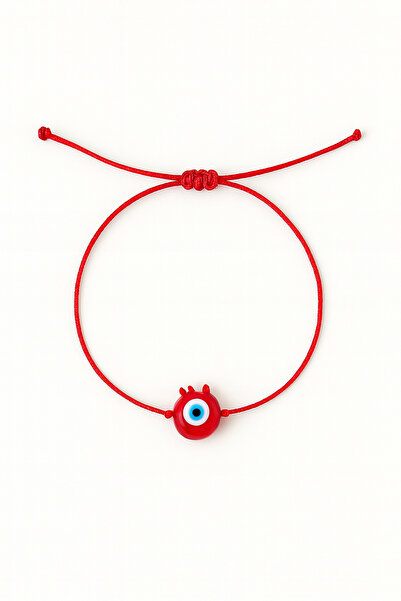Femenino Red String Bracelet with Orange Murano Evil Eye Beads and Red Pomegr...