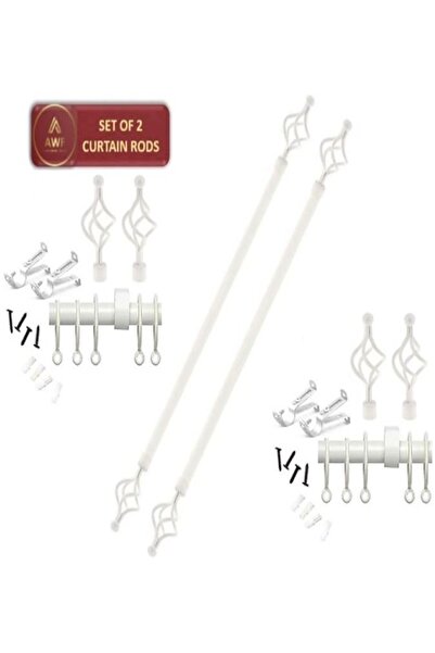 AWF AL WADI FURNITURE Set of 2 Roman Extendable Window Curtain Rods, Metal Single Rods Drapery Rods WHITE, 200 – 400 cm