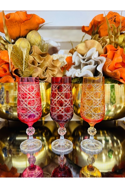 LOKMAN ZÜCCACİYE Bohemia crystal colorful handcrafted footed honeycomb model coffee side water glass 180cc