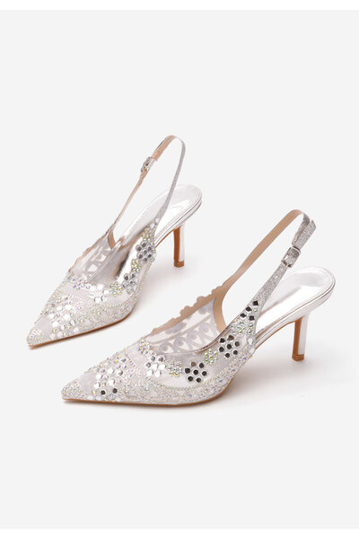 B T Shoes Stribrné lodičky s otevřenou pätou Tresia