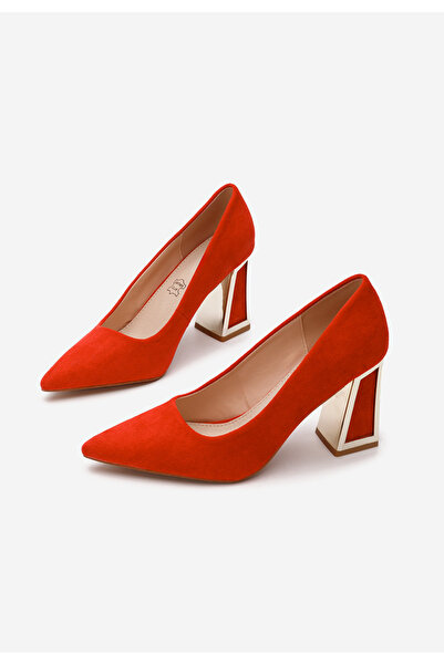 B T Shoes Červené lodičky na hrubém podpatku Cizella V2