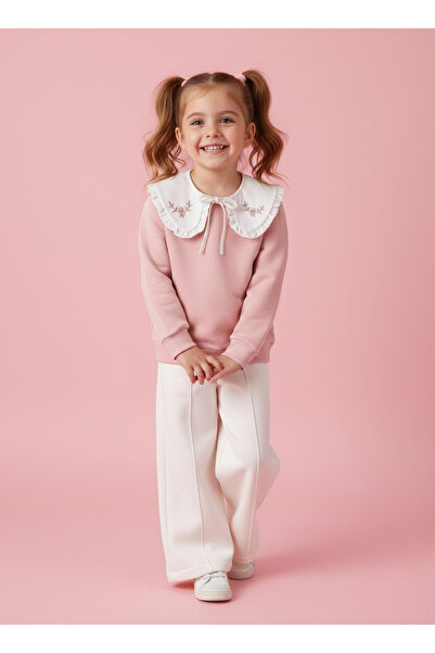 Minika طقم مكون من قطعتين للفتيات من قماش شاردون - سويت شيرت بتفاصيل ياقة مكش...