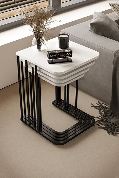 home plus mobilya 4'lü Tekerlekli Zigon Sehpa Siyah Ayak Beyaz 18 mm Mdf