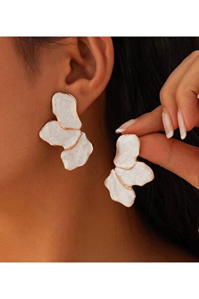 monalisatoka Kadın Gold Ekru Mineli Taç Yapraklı Çiçek Küpe