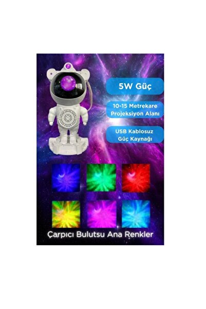 Genel Markalar Astronot Galaksi Projektör Kumandalı Gece Lambası Yıldız Ve Samanyolu Projeksiyon Işığı