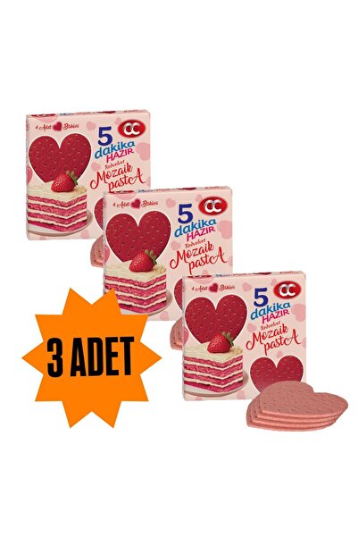CC 5 Dakika Mozaik Pasta 3 Adet Red Velvet Kalp Şekilli 5 Dakika Hazır Mozaik Pasta-20cm Çapında 4 Kat Pasta Tabanı Bisküvisi