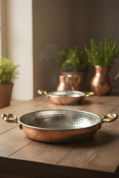 FİTHOME 18 cm Copper Sahan Traditional Authentic Handmade Tinned Copper Sahan