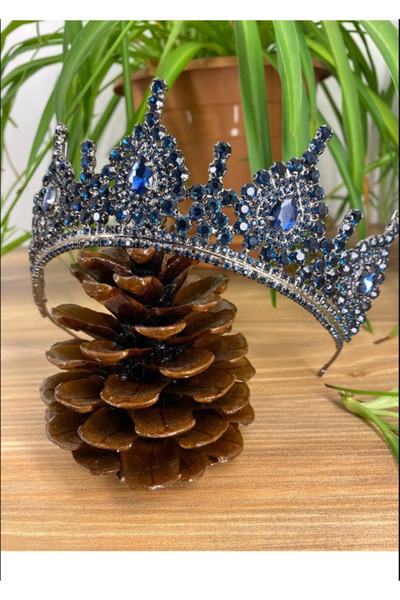 Hobigram Santa Mina Navy Blue Color Crystal Stone Elegant Bridal Crown Hair Accessory
