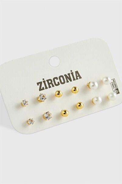 Ronanna Bestonly 12Pcs Pearl Zircon Single Stone Earrings-Yellow