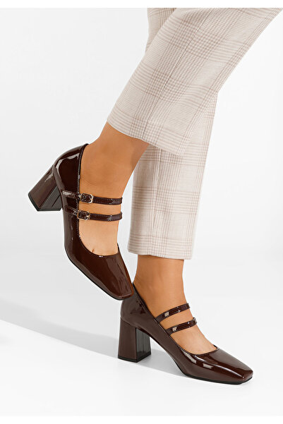 B T Shoes Hnedé lodičky na hrubom opätku Zerena