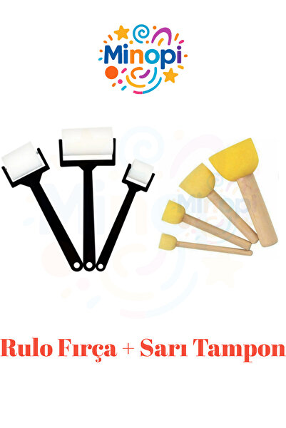 Minopi 3'lü Rulo Fırça ve 3'lü Sarı Tampon Boyama Süngeri