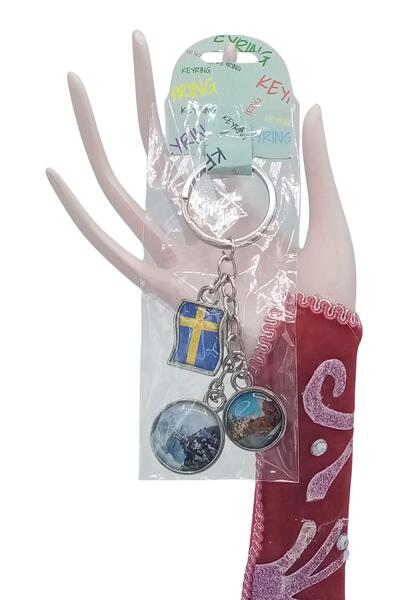 Dünyadan Hediyeler Σουηδικό τριπλό εποξειδικό μεταλλικό μπρελόκ διπλής όψης Sweden