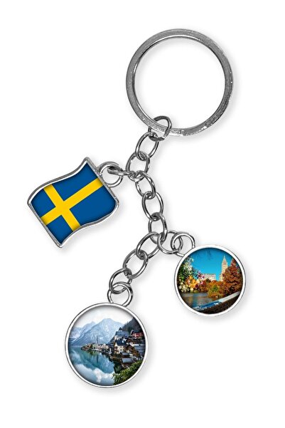 Dünyadan Hediyeler Σουηδικό τριπλό εποξειδικό μεταλλικό μπρελόκ διπλής όψης Sweden