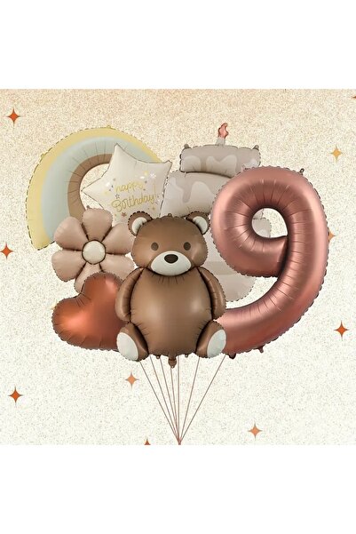 DÜVENCİ TİCARET Set de 7 baloane cu ursuleț maro, margarete, curcubeu, pentru...
