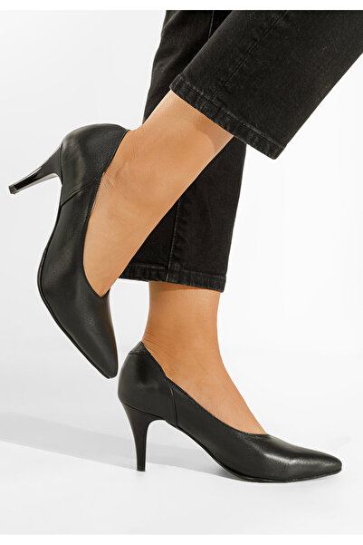 B T Shoes Черни кожени обувки на висок ток Villemomble