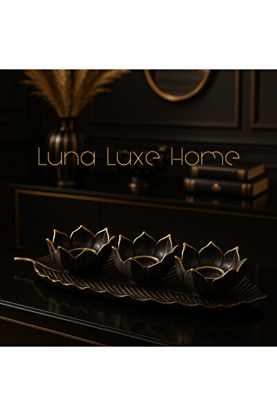 Luna Luxe Home Dekoratif Üçlü Şık Lotus Mumluk Seti (3 adet lotus mumluk, 1 a...