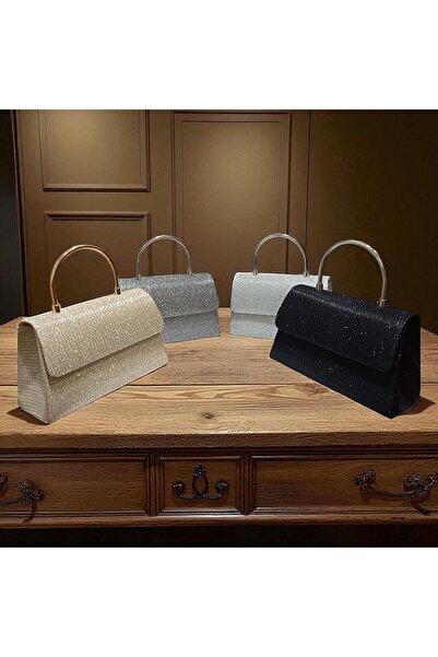 ZİVORA Women's Glittery Handle Detailed Long Chain Evening Dress Hand and Shoulder Bag