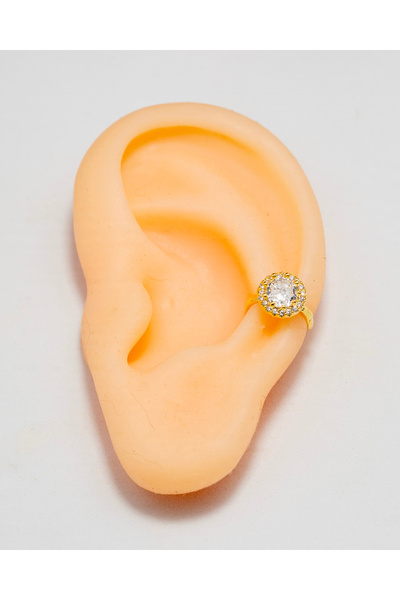 Piercing by Sever Single Stone Model Hook Earring Earcuff... Gold/Gold Colored and with Transparent Stone.