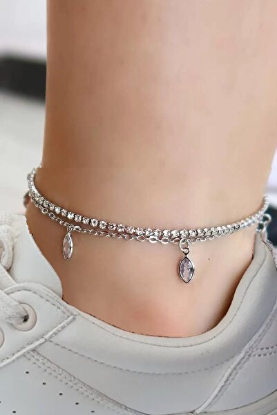CAŞ DEKORASYON Silver Color Stone Anklet