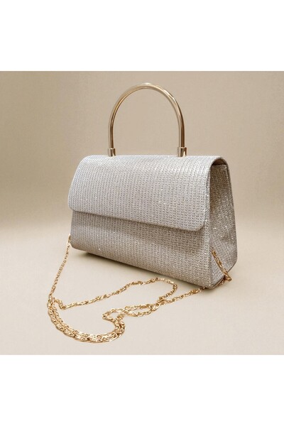 ZİVORA Women's Glittery Handle Detailed Long Chain Evening Dress Hand and Shoulder Bag