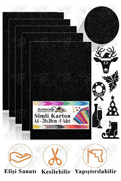 Artlantis Simli Karton A4 20x30 cm 5 li 1 Paket Simli Fon Kartonu Parıltılı K...