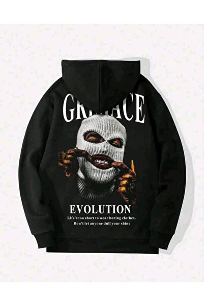 Elvino Стрийт уеър стил гангстерски принт унисекс овърсайз качулка 3-лентова черна суитшърт