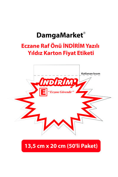 DamgaMarket Eczane Raf Önü İNDİRİM Yazılı Yıldız Karton Fiyat Etiketi, 13,5 c...