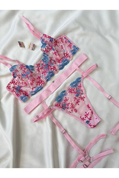 İNKO İÇ GİYİM Σετ εσώρουχων με λεπτομερές σχέδιο από τούλι χωρίς επένδυση (σουτιέν στρινγκ)