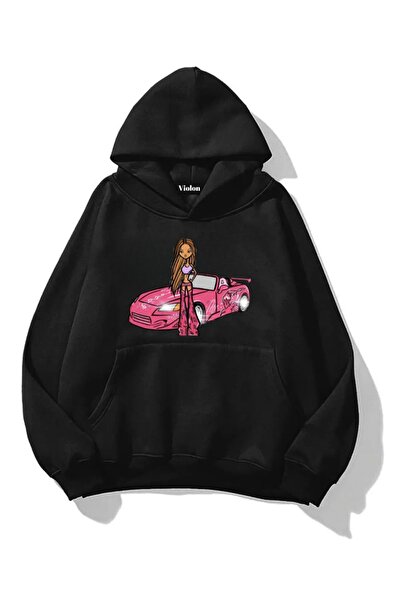 Violon Ροζ χειμερινό φούτερ με κουκούλα και σχέδιο αυτοκινήτου, unisex