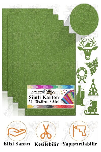 Artlantis Simli Karton A4 20x30 cm 5 li 1 Paket Simli Fon Kartonu Parıltılı K...