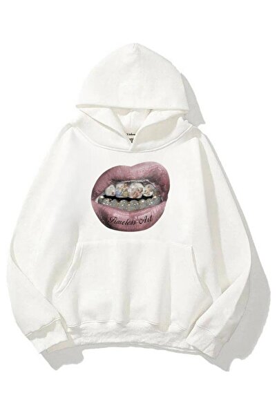 Violon Pembe Lips Dudak Kapüşonlu Unisex Kışlık Sweatshirt